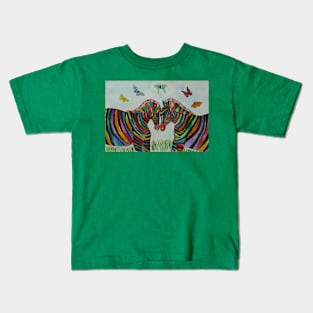 Colourful Fat Zebras in Love Kids T-Shirt